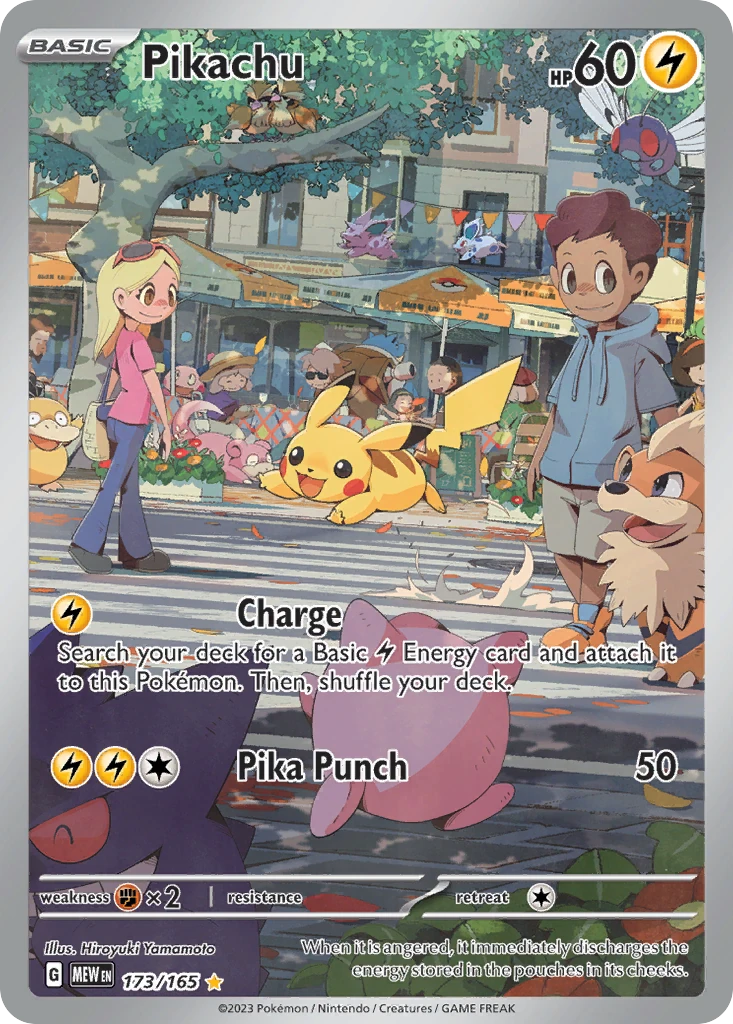 Pikachu, Pokémon 151, card 173/165, in a CardFrame display concept